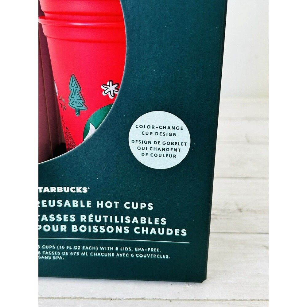 Starbucks 25 Year Holiday Color Changing Reusable Hot Cups 6-Pack 16oz NEW 2022 - Picture 3 of 3